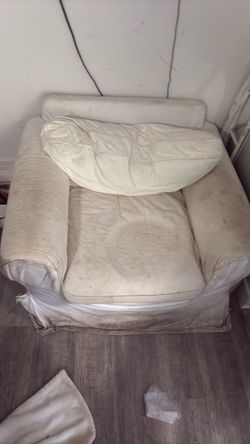 White Fabric Armchair with Cushions