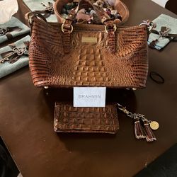 Brown crocodile boss BRAHMIN purse
