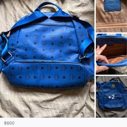 MCM Stark Classic Small Visetos Canvas Backpack Bag Blue