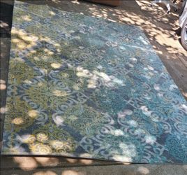 Blue, gray, and yellow rug in excellent condition.