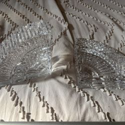 Book Ends of Sparkling Cut Crystal Fan Shaped, pair