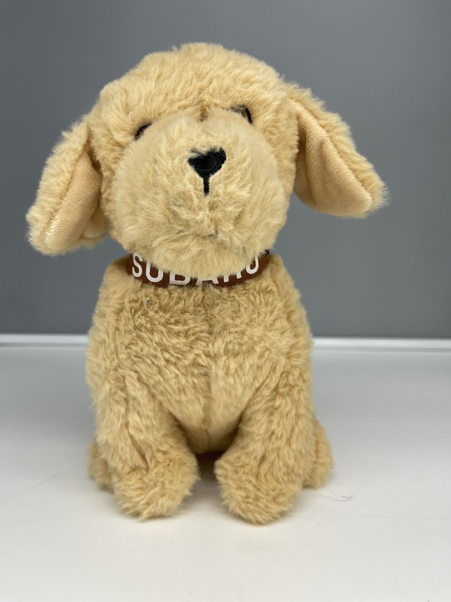 Chelsea Teddy Bear Plush Dog with Subaru Collar Beige 10" Sitting- Like New