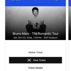 Bruno Mars Tickets Oct 3, 2026