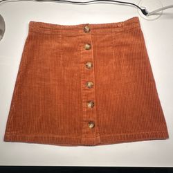 Forever 21 Orange Corduroy Mini Skirt with Button Up Front Size S
