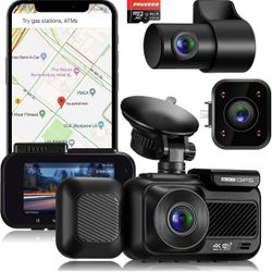 Pruveeo 3 Channel Dash Cam Front and Rear Inside, 1440P+1080P+1080P, 4K+1080P Dual, GPS 5G Wi-Fi Parking Monitoring, Free 128GB Card