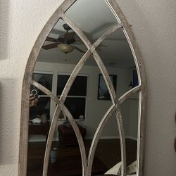 Decorative Arched Window Mirror – Wooden Frame