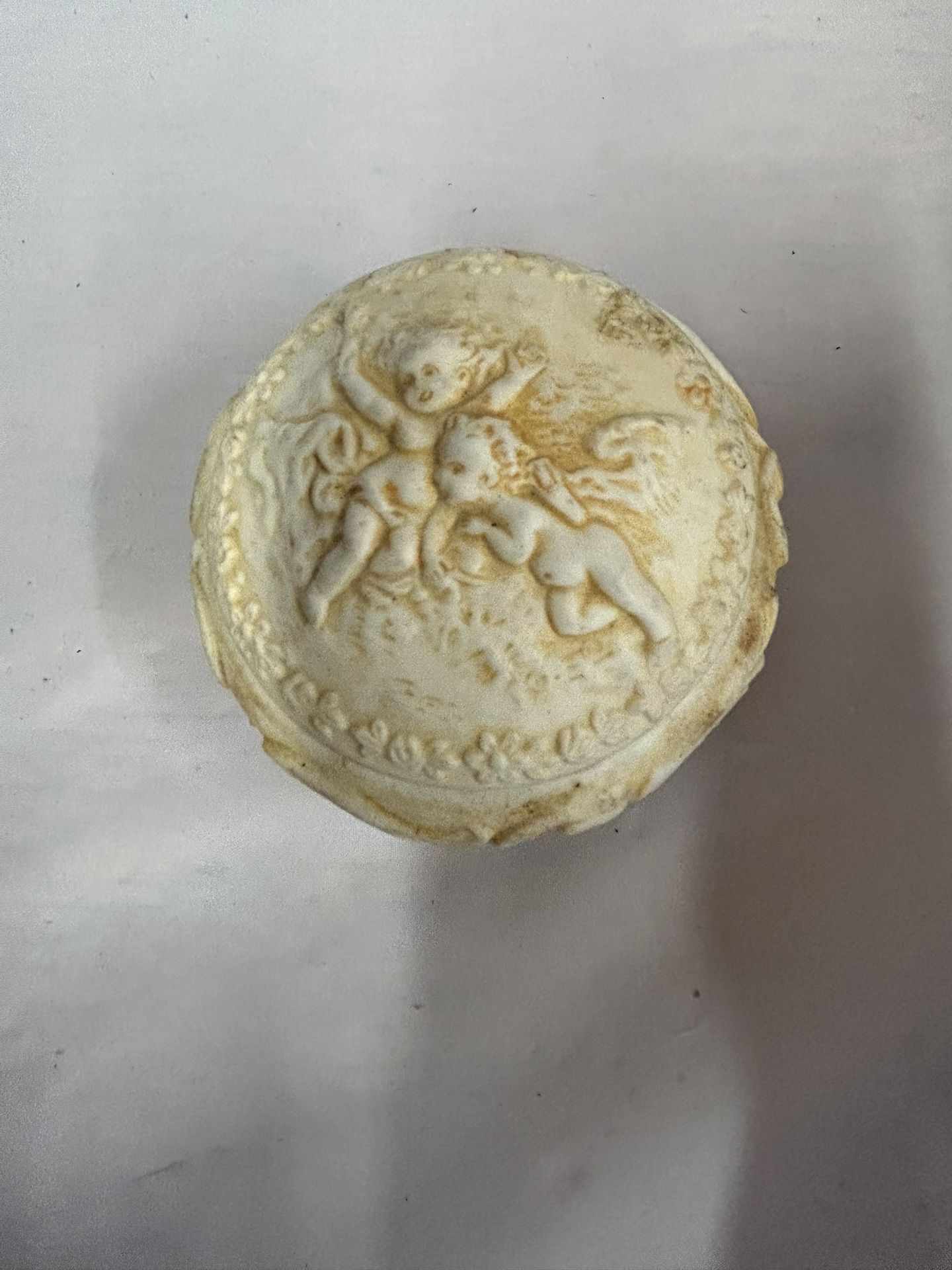 Vintage Porcelain Trinket Box With 2 Cherubs/Karen Carson Creation