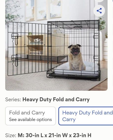Heavy Duty Dog Crate: Fold & Carry Collapsible, Medium (30" x 21" x 19")