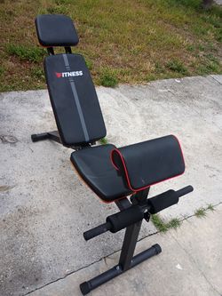 MULTIFUNCTION WORK OUT BENCH WITH BICEPS/ TRICEPS ATTACHMENT , CRUNCHES, CHEST , BACK, BICEPS, TRIS