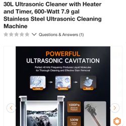 CREWORKS 30L Ultrasonic Cleaner with Heater and Timer, 600-Watt 7.9 gal Stainless Steel Ultrasonic Cleaning Machine V