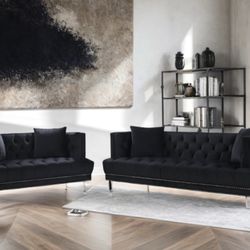 Black Velvet Sofa and Loveseat 