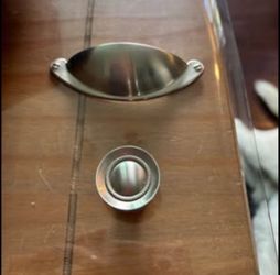 Brushed Nickel Cup Pull and Cabinet Knob Set