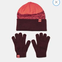 New Under Armour Beanie & Gloves Set (Boys Youth)