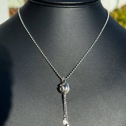 Gucci 18k white solid gold ball necklace chain w GG ball natural diamond 0.25CTW pendant 16” 1.50” 14.00g