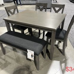 6 Pc Dining Table Set With Bench