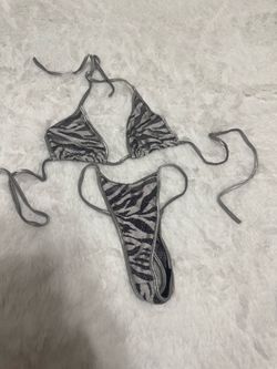 New one size silver zebra bikini y2k festival rave dancer outfit swimsuit gothic  It says one size fits all