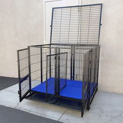 (New) $280 X-Large 49” Heavy-Duty Folding Dog Cage 49x38x43” Two-Door Crate Kennel w/ Divider 