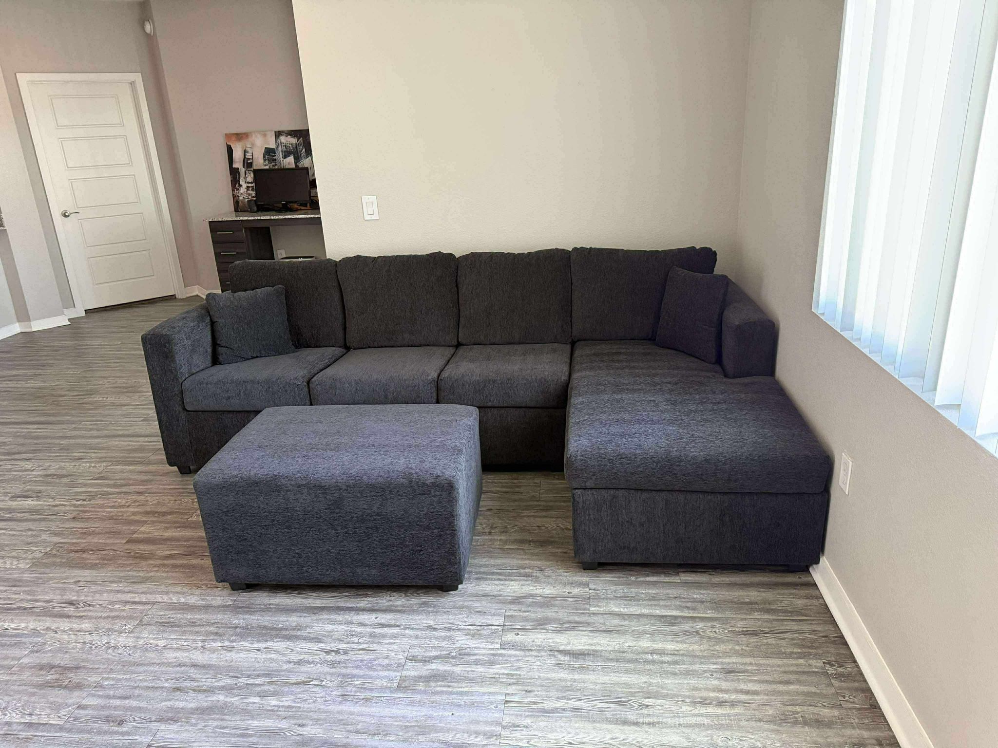 Brand New In Stock Dark Grey Sectionals With Free Ottoman
