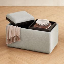 mopio Levi Storage Bench with Reversible Tray, Modern Storage Coffee Table, Bedroom Bench, Rectangular Cube Upholstered Coffee Table Ottoman for Livin