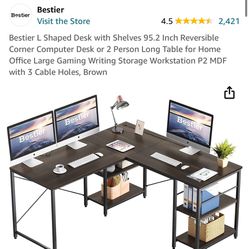 Brown Bestier L Shaped Desk 95.2” Version