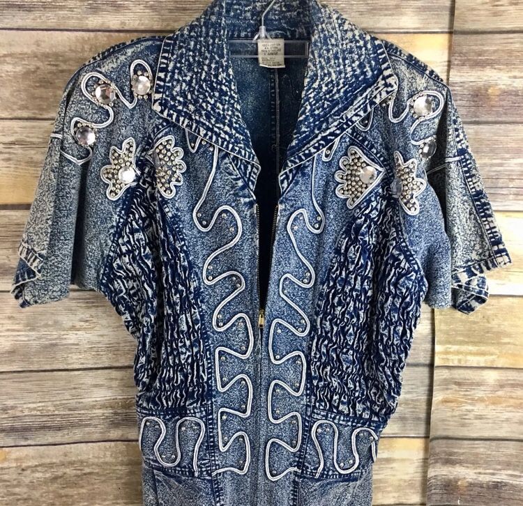 Vintage 80’s retro dress stonewash jean size L