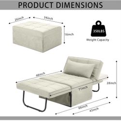 Sofa Bed, 4 in 1 Multi-Function Folding Ottoman Breathable Linen Couch Bed with Adjustable Backrest Modern Convertible Chair for Living Room Apartment