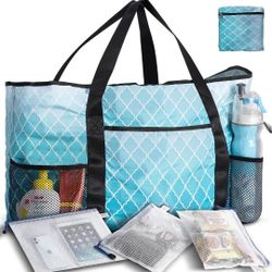 Ricdecor Beach Bag for Women, Beach Bags Waterproof Sandproof, Large Beach Bag with Zipper, Tote Bag with 3Pcs Zipper Pouch