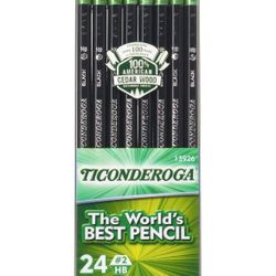 Ticonderoga Wood-Cased Pencils, Unsharpened, 2 HB Soft, Black, 24 Count | NWT