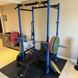 Squat Rack, 45lb Barbell, Adjustable Bench, 240lbs In Plates