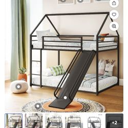 Black tree house Bunk Bed With Slide 
