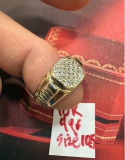 For Wedding 10K Solid Gold Ring With NATURAL DIAMONDS 💎 STONES 4Gr Size 10.5