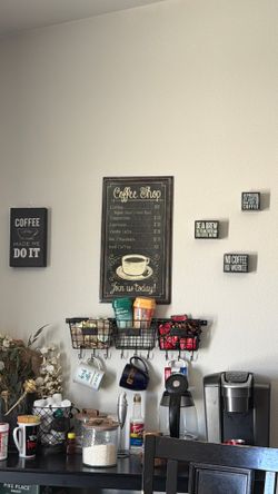 coffee signs and rack