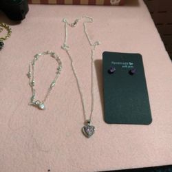 Sterling Silver Necklace With Earrings And Bracelet Sterling Silver 