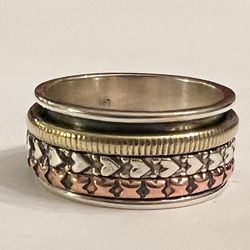 925 Silver Spinner Ring With Copper And Brass 