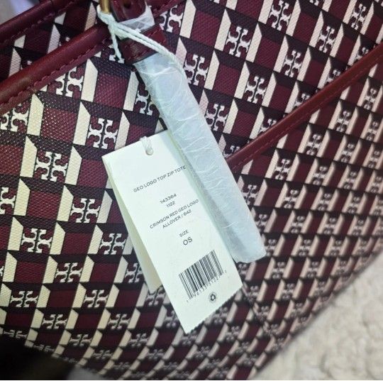 TORY BURCH BURGUNDY TOP GEO TOTE