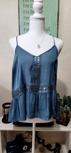 NEW LC Lauren Conrad Sky Blue Lace Sequin Spaghetti Strap Baby Doll Tank Top