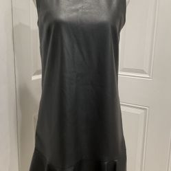 BCBGMaxAzria Women’s Black Soft fake Leather Mini Ruffled Hem Dress, XS