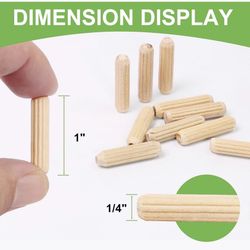 Pack Of 28 1/4" x 1" Wooden Dowel Pins, FoDau770 Fluted Wood Dowel Rods, Natural Beech Wood Dowel Pegs for Crafts
