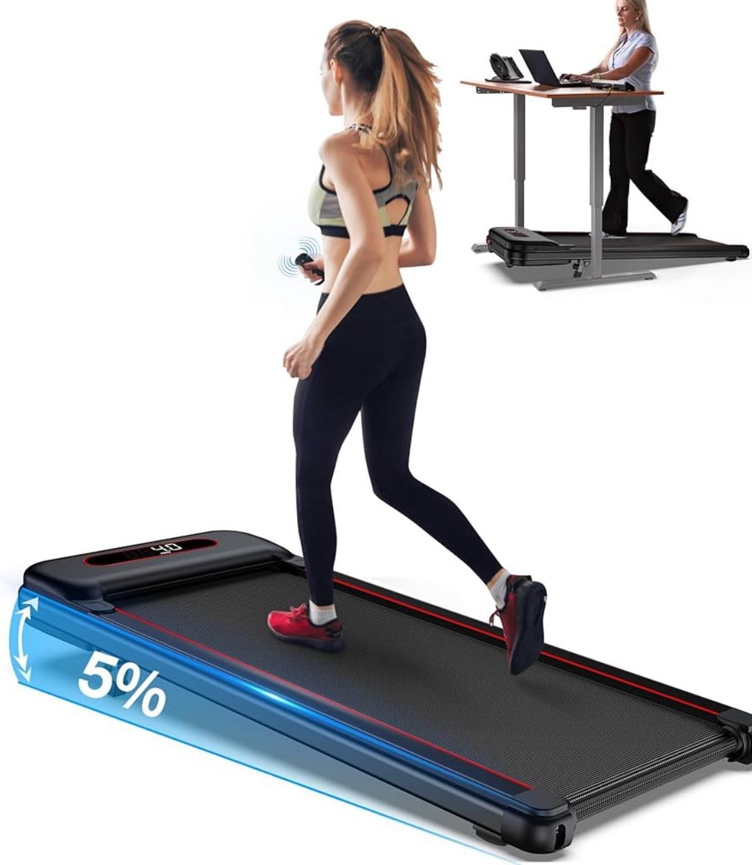 WELLFIT 10% Incline Treadmills for Home, Under Desk Walking Pad