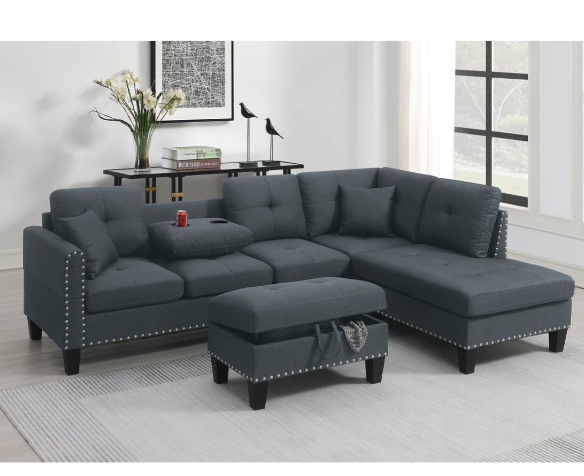 $350  Sectional Chaise with Storage Ottoman  101”x67”x34”H
