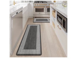 Bordered Grey Kitchen Rugs Sets of 2, Anti Fatigue Kitchen Mats for Floor, Meomory Foam Kitchen Mat Non Slip Runner Carpet, Waterproof Standing Mat fo