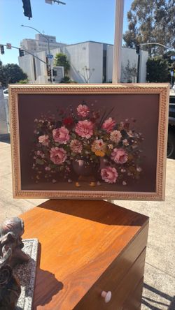 Mid Century oil on canvas beautiful flowers