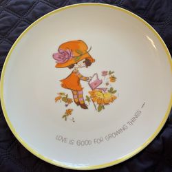 Vintage 1973 Mopsie plate “Love is Good For Growing Things” 10 1/2”