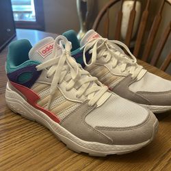 Adidas cloudfoam sneakers - womens size 9  White teal pink purple  A couple small spots on left shoe - see photos  Otherwise very good condition