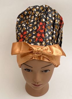 3PC African Print Bonnet With silk Satin Material On The Inside And An adjustable Tie Back