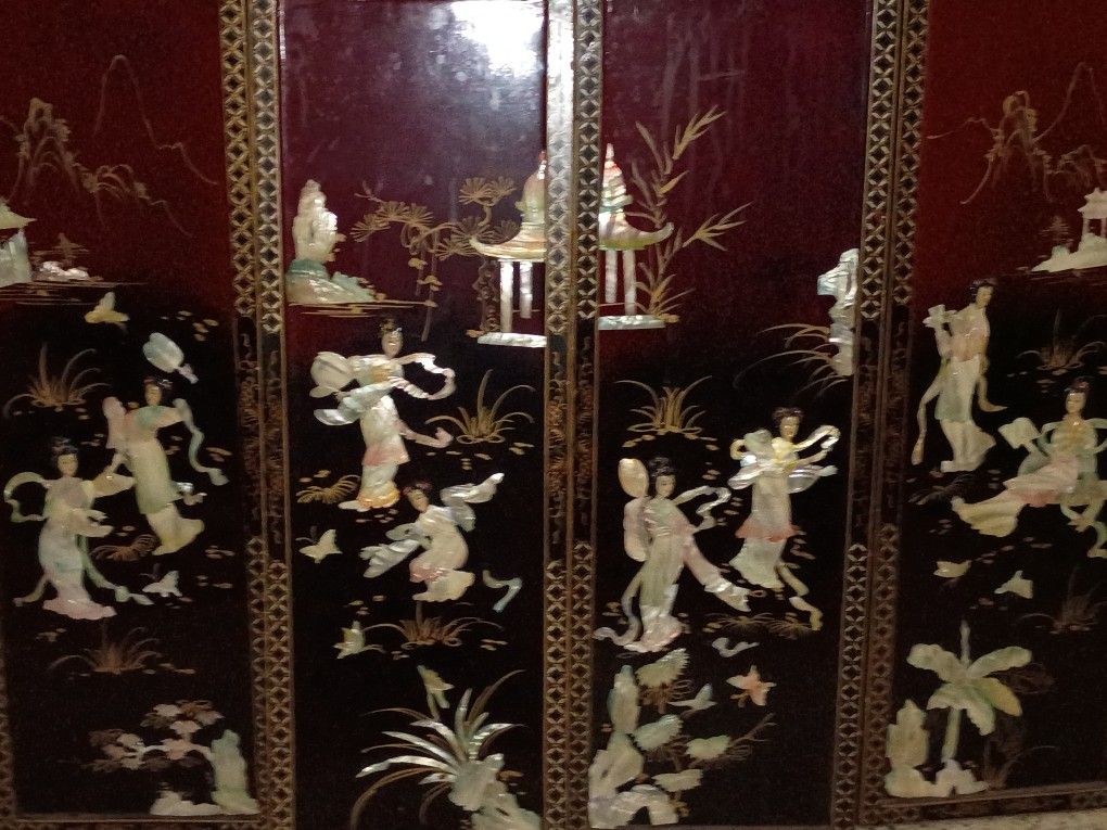 Chinese Angel Mother Of Pearl 4 Pannel Picture Set.