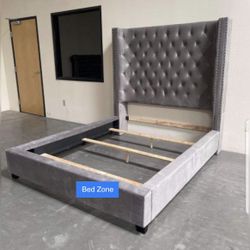 Queen / Eastern King / California King Tall Fabric Tufted Bed Frame 