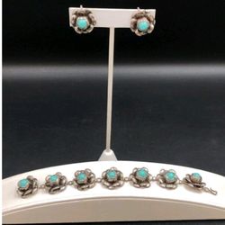 925 Sterling Silver & Turquoise ,Small Cactus Flowers 