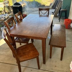 Solid Wood Dining Table, Chairs and  Bench 