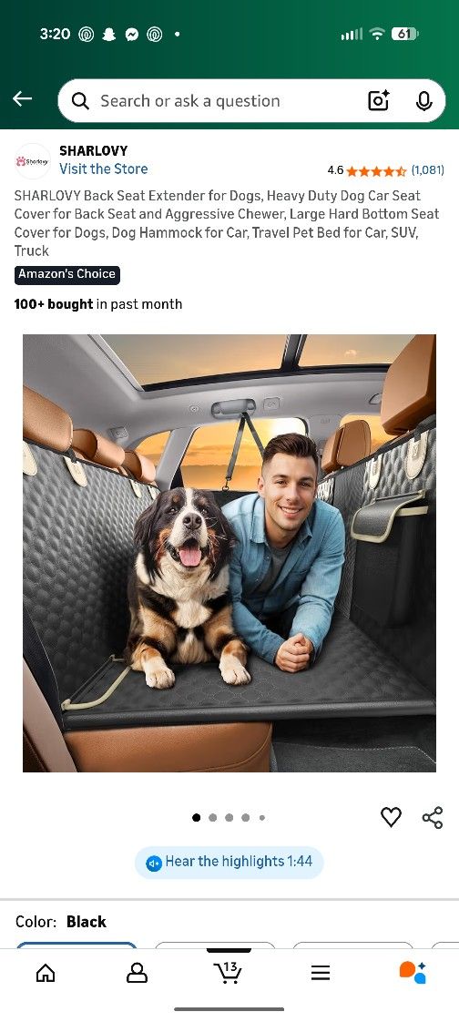 Back Seat Hammock/Protector for Dogs (Brand New)